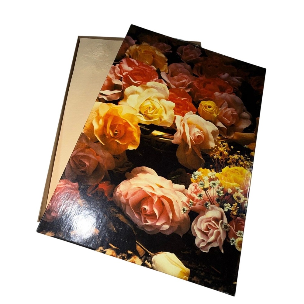 VTG Current Rose Garden Stationery Set Cream Embossed Floral 1982 Letter Paper